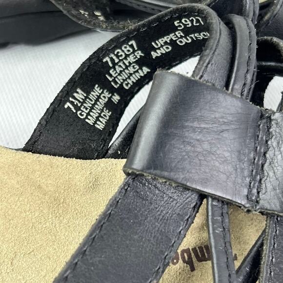 Timberland Womens Slides Sandals Black Leather Soft Footbed Strappy Flat 7.5 - Picture 4 of 7